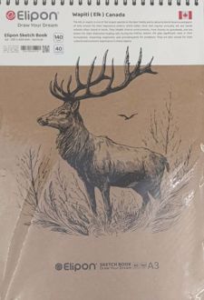 دفتر‌اسکچ 40 برگ A3 سیمی جلدسخت (الیپون) گوزن