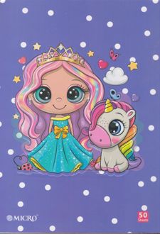 دفتر50برگ وزیری ته چسب میکرو (یونی کورن و دختر)