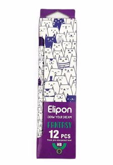 بسته 12 عددی مدادمشکی (الیپون) - طرح گربه