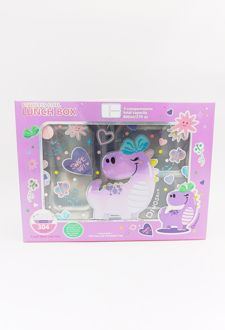 ظرف‌غذا تک طبقه 800 میل مستطیل سه‌خانه فانتزی (استیل304) وست - (دایناسور صورتی)