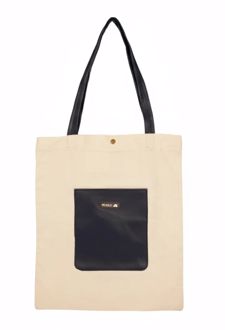 ساک پارچه‌ای جیب‌دار دسته‌چرمی بزرگ (پیکولو) - قهوه‌ای