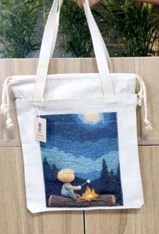 کیف پارچه‌ای جیب دار34*34 (طرح شب در طبیعت،کد 2132)