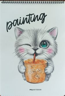 دفتر‌نقاشی 50 برگ رحلی سیم‌از‌بالا طرح‌جدید (پیل) گربه - نوشیدنی