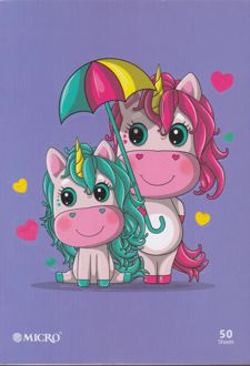 دفتر 50 برگ وزیری ته چسب میکرو طرح کارتونی (تک شاخ)