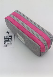 جا‌مدادی پارچه‌ای ملانژ 2 زیپ (لنتو) طوسی‌صورتی