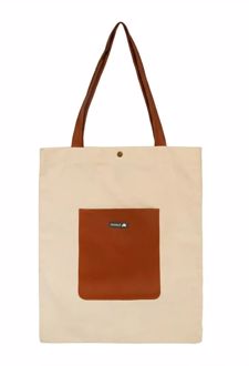 ساک پارچه‌ای جیب‌دار دسته‌چرمی بزرگ (پیکولو) - عسلی