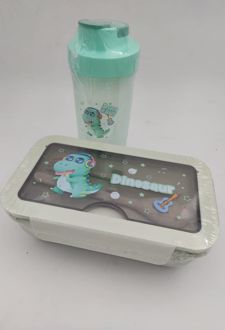 ظرف‌غذا و قمقمه فانتزی - (سبز آبی دایناسور و هدفون)