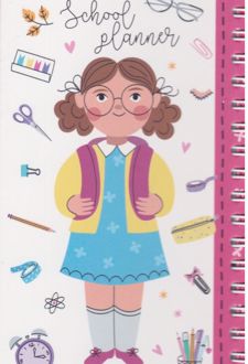 پلنر 100 برگ 17*10 سیمی از بغل سری تحصیلی ( مدرسه) آبرنگ کد A021 (صورتی دختر مدرسه ای)