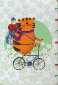 دفتر 100 برگ 20*14 جلد طلق پرسی دکمه‌ای آبرنگ سری تصویرسازی هپی (ببر دوچرخه سوار)