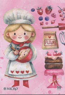 دفتر 50 برگ وزیری ته چسب میکرو طرح کلاسیک (دختر شیرینی فروش)