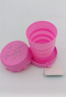 لیوان سفری تاشو (فرمی نو) دایره‌ای صورتی