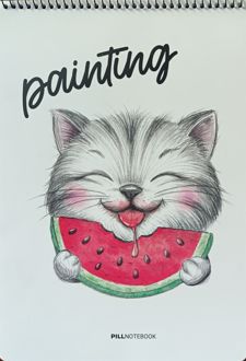 دفتر‌نقاشی 50 برگ رحلی سیم‌از‌بالا طرح‌جدید (پیل) گربه - هندوانه