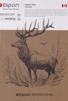 دفتر‌اسکچ 40 برگ A4 سیمی جلدسخت (الیپون) گوزن