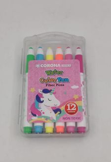 ماژیک نقاشی 12 رنگ جعبه طلقی کرونا - (یونیکورن)