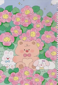 دفتر 80 برگ وزیری سیمی مجلد آبرنگ (خرس و خرگوش و سگ میان گلها)