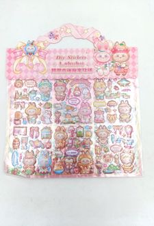 استیکر برجسته دسته‌دار 2 برگی (فانتزی) - لبوبو / صورتی