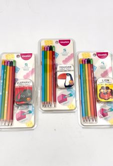 مداد مشکی فانتزی پاکن دار بلیستر 5 عددی (همراه با تراش لگویی اسکول فنز)