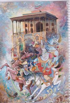 دفتر 50 برگ تک‌خط فنری جلدشده طرح فانتزی (طرفه) - بازی چوگان