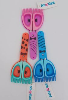 قیچی تیغه فلزی سر گرد غلاف دار فرچه دار اسکول فنز - (صورتی)