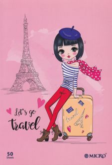 دفتر 50 برگ دوخط وزیری ته‌چسب میکرو (دختر صورتی)