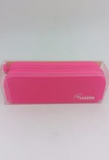 جامدادی تک زیپ سیلیکونی مکعب مربع لیدر - (صورتی)