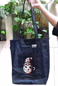 کیف پارچه‌ای جیب‌دار 35*38 جین جوی (کد X-13)