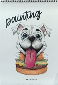 دفتر‌نقاشی 50 برگ رحلی سیم‌از‌بالا طرح‌جدید (پیل) سگ - همبرگر