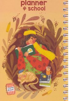 پلنر 100 برگ 17*10 سیمی از بغل سری تحصیلی ( مدرسه) آبرنگ کد A021 (نخودی دختر کتابخوان)