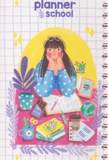 پلنر 100 برگ 17*10 سیمی از بغل سری تحصیلی ( مدرسه) آبرنگ کد A021 (چهارخونه دختر نشسته)