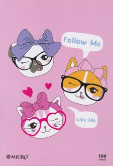 دفتر 100 برگ وزیری ته چسب طرح کارتونی میکرو (گربه صورتی)