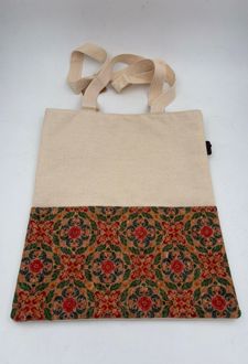 ساک خرید(توت بگ) متوسط چوب پنبه باروک لیام (گل مربع درشت قرمز سبز)