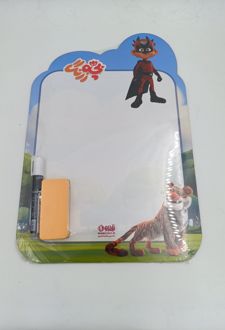 تخته وایت‌برد همراه با ماژیک و تخته‌پاک‌کن بچه‌زرنگ (قندون) حاشیه‌آبی ماژیک‌مشکی