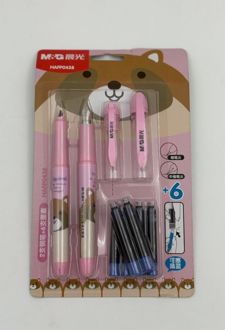 خودنویس 2 عددی فانتزی طرح خرس به همراه یدک- صورتی (MG)