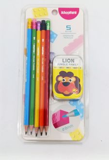 مداد مشکی فانتزی پاک‌کن دار بلیستر 5 عددی (همراه با تراش لگویی اسکول فنز)