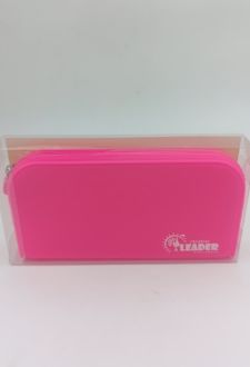 جامدادی تک زیپ سیلیکونی مکعب مستطیل لیدر - (صورتی )